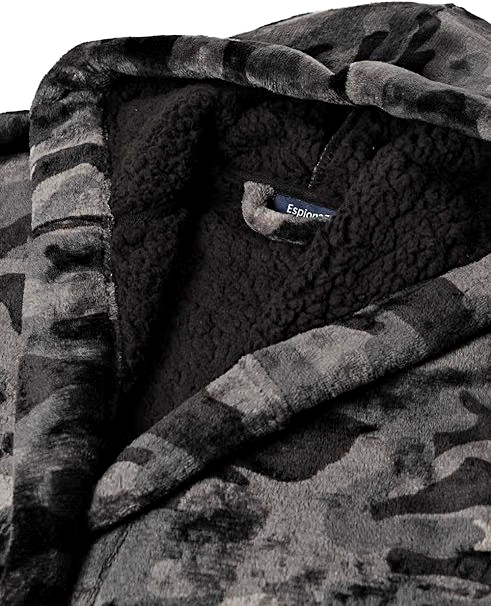 ESPIONAGE Hooded Camo Fleece Gown PJ159 is available in Big Sizes for men up to 6XL / 64″ Chest.