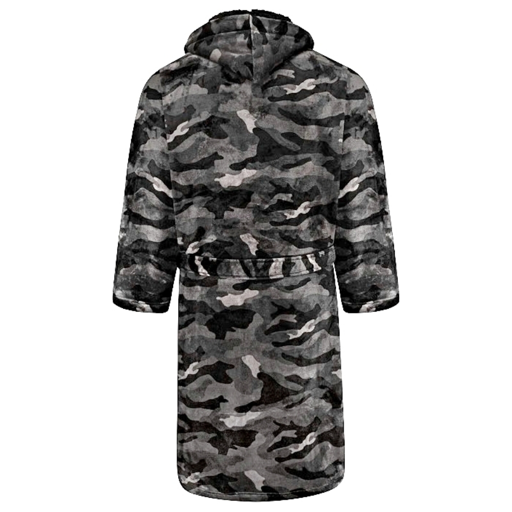 ESPIONAGE Hooded Camo Fleece Gown PJ159 is available in Big Sizes for men up to 6XL / 64″ Chest.