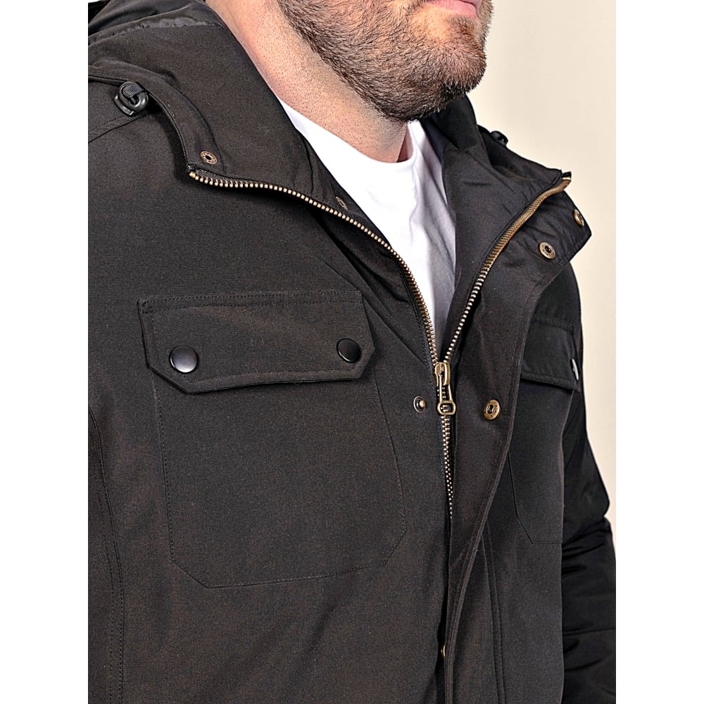 D555 RONNIE Waterproof Hooded Padded Jacket BLACK - Stay protected in style with the D555 RONNIE