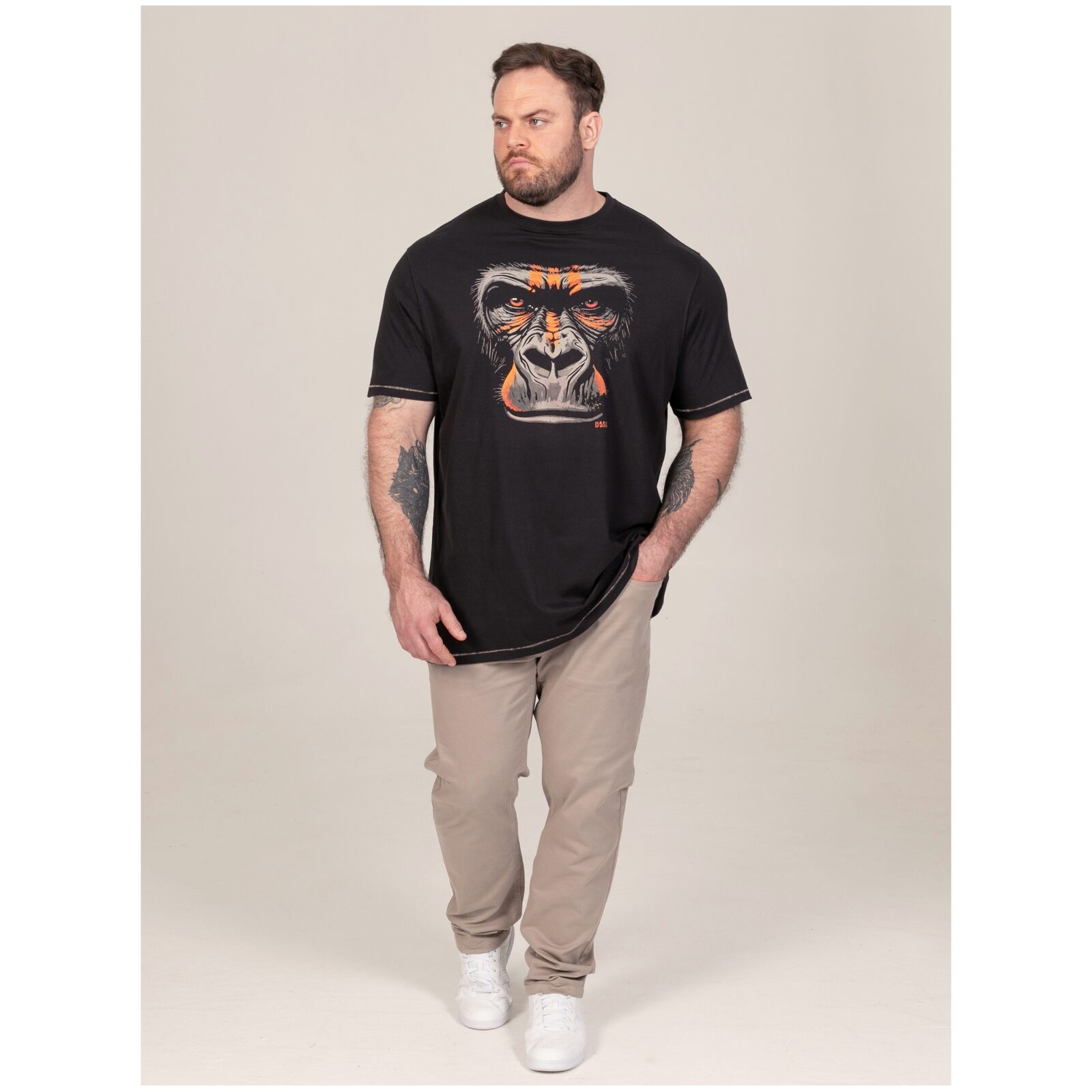 D555 PERKINS Gorilla With War Paint Printed Crew Neck T-Shirt WASHED BLACK 602006