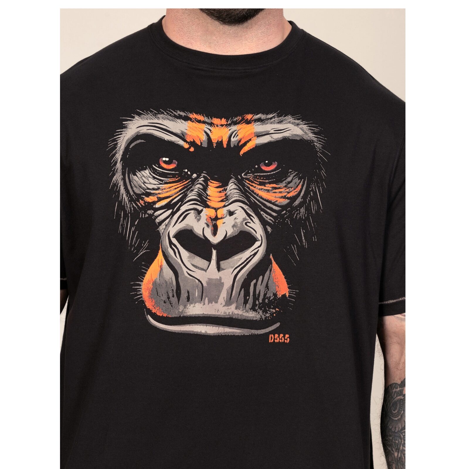 D555 PERKINS Gorilla With War Paint Printed Crew Neck T-Shirt WASHED BLACK 602006