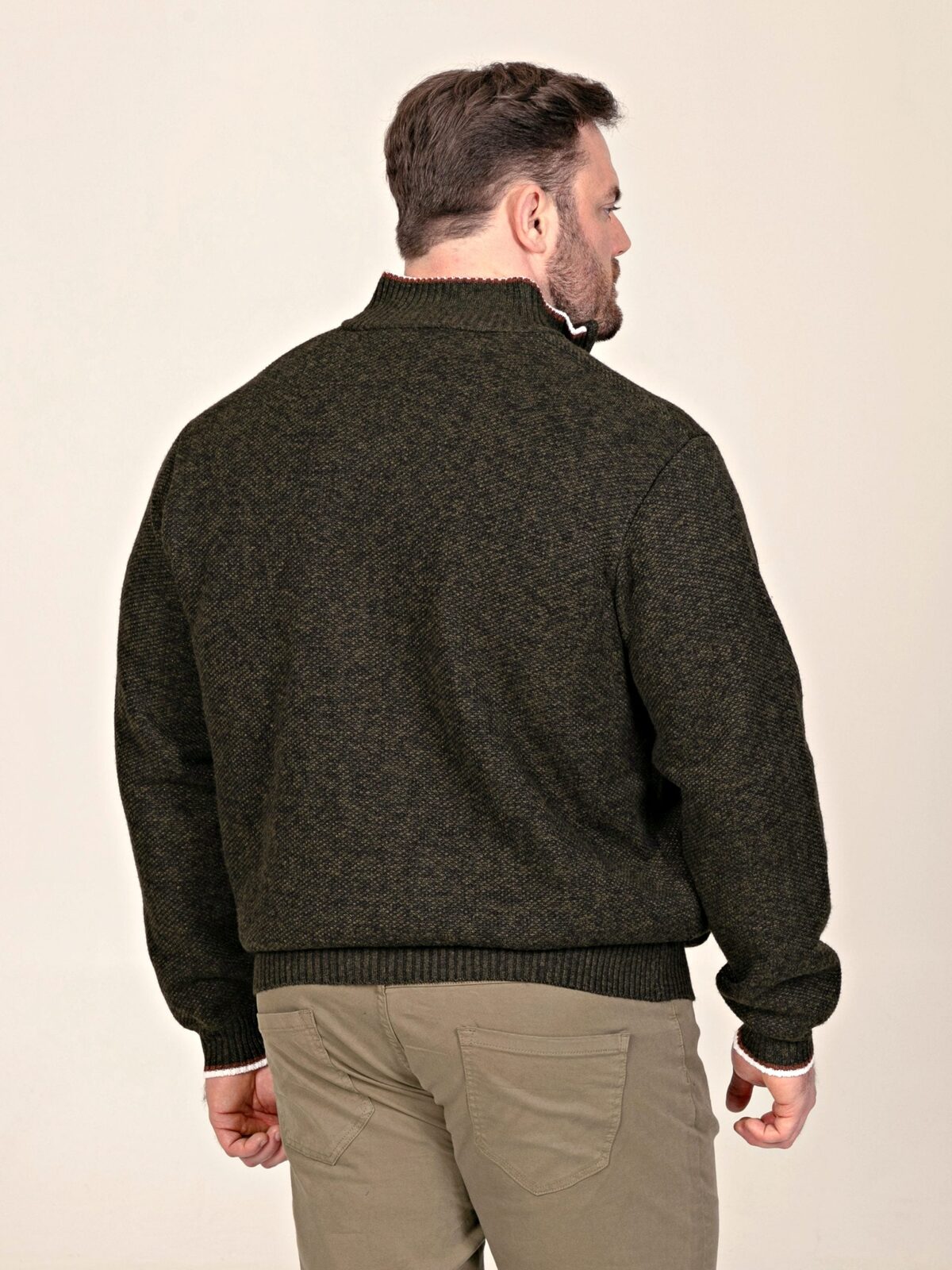 D555 Big Knitted Zip Through with Bonded Check Lining KHAKI CESAR 802004 2XL to 6XL D555