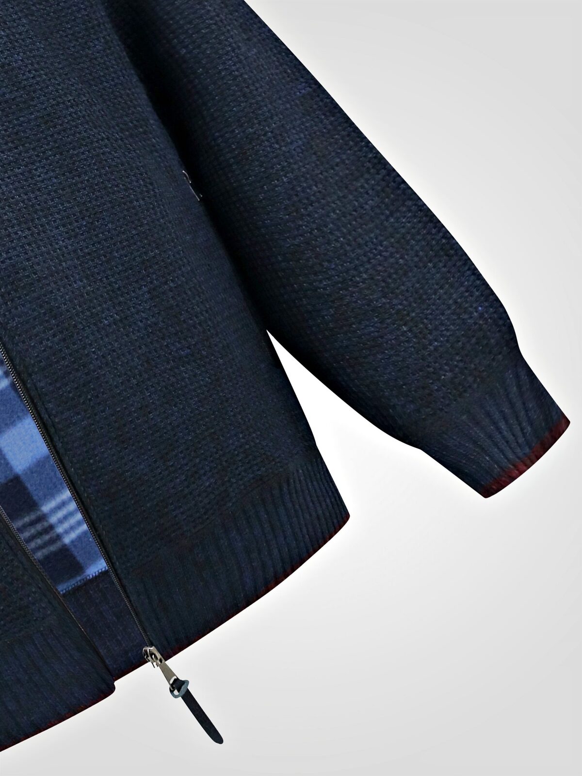 D555 Knitted Hoody with Bonded Fleece Check Lining and Zipped Lower Pockets RUPERT NAVY 802009