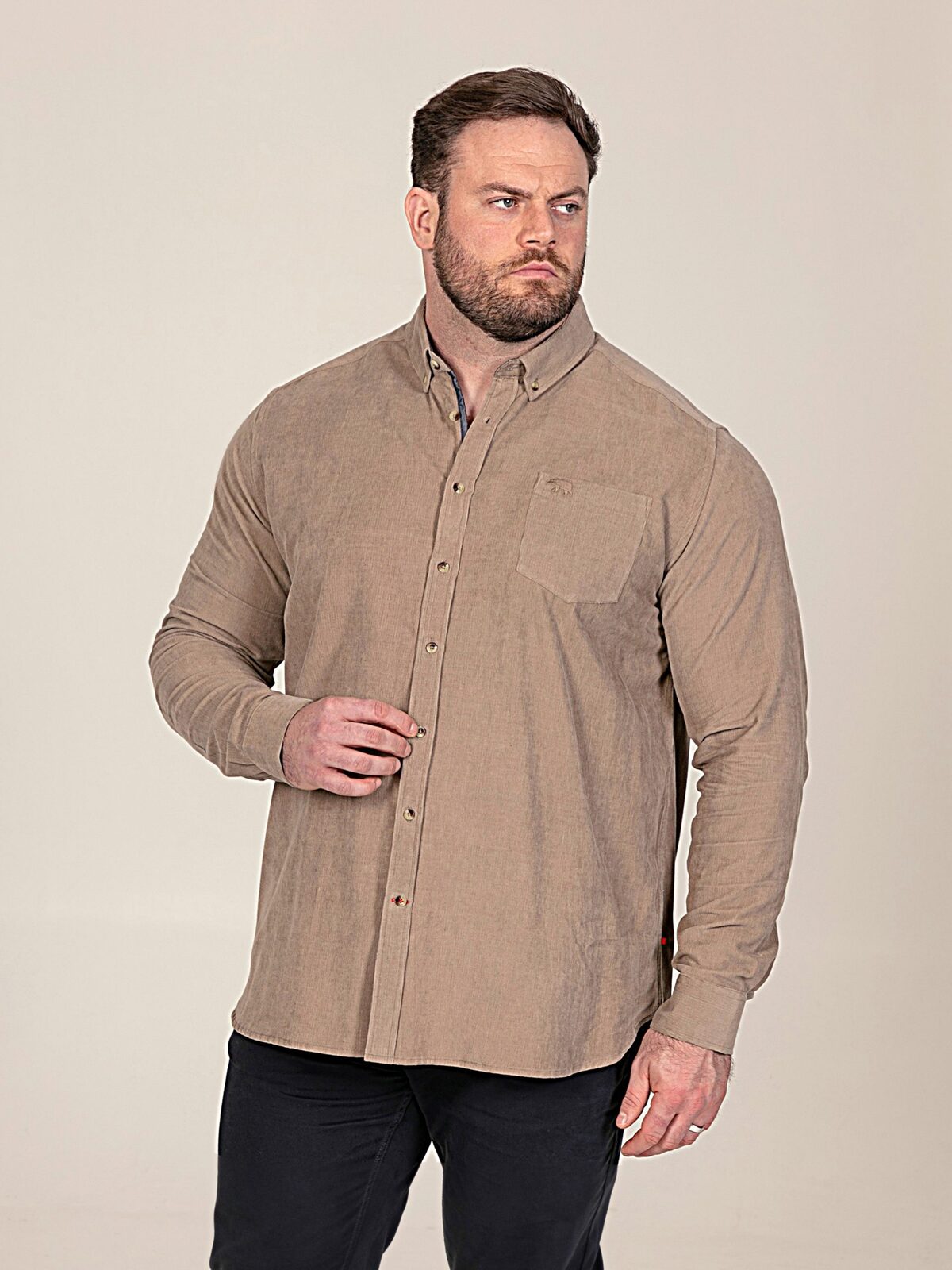 D555 CAREY Corduroy Shirt with Chest Pocket TAN112003 Big Sizes up to 7XL