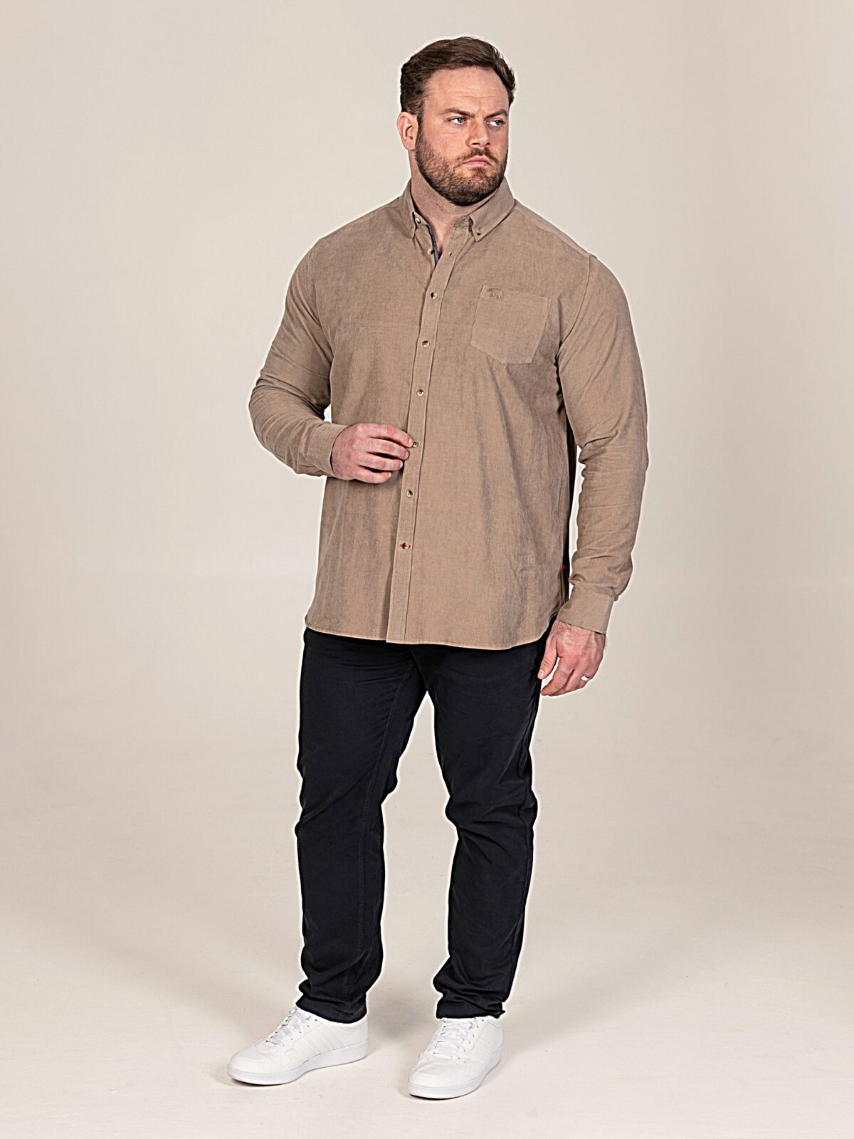 D555 CAREY Corduroy Shirt with Chest Pocket TAN112003 Big Sizes up to 7XL