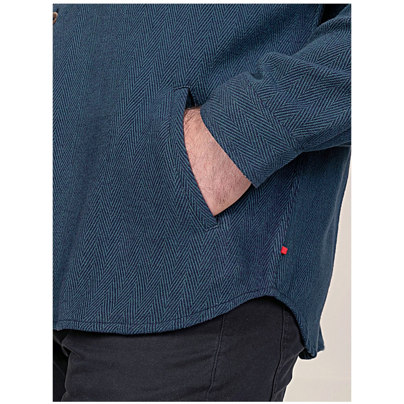 D555 LEONARD Big Mens Herringbone Over Shirt Shacket with Multi Pockets NAVY