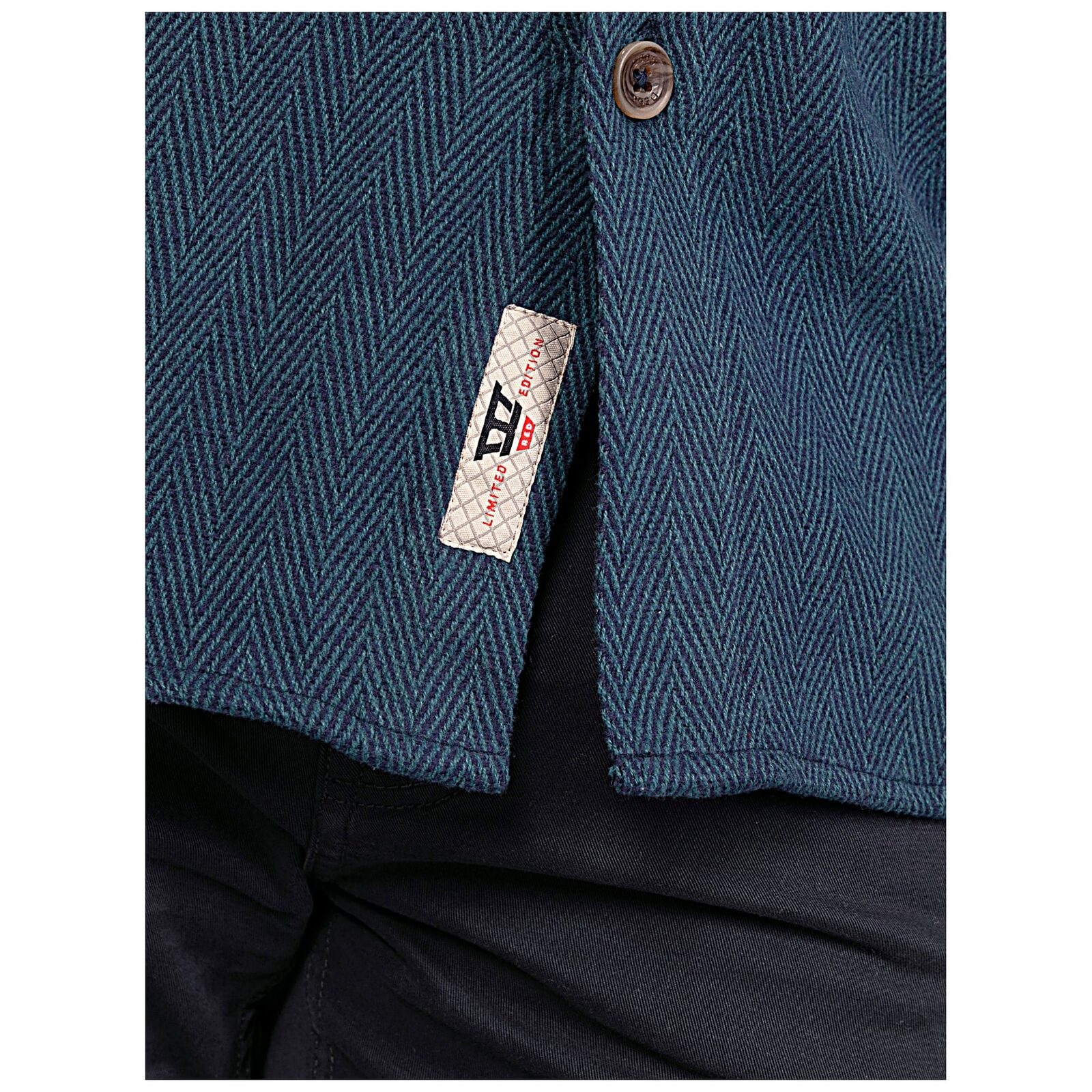 D555 LEONARD Big Mens Herringbone Over Shirt Shacket with Multi Pockets NAVY