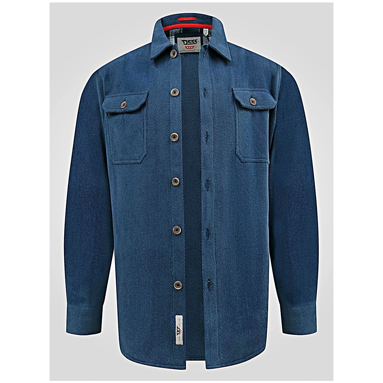 D555 LEONARD Big Mens Herringbone Over Shirt Shacket with Multi Pockets NAVY