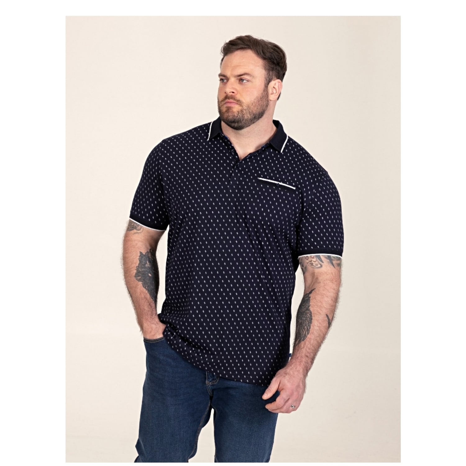 D555 REID Patterned Polo with Jacquard Collar and Pocket NAVY2x-6xl