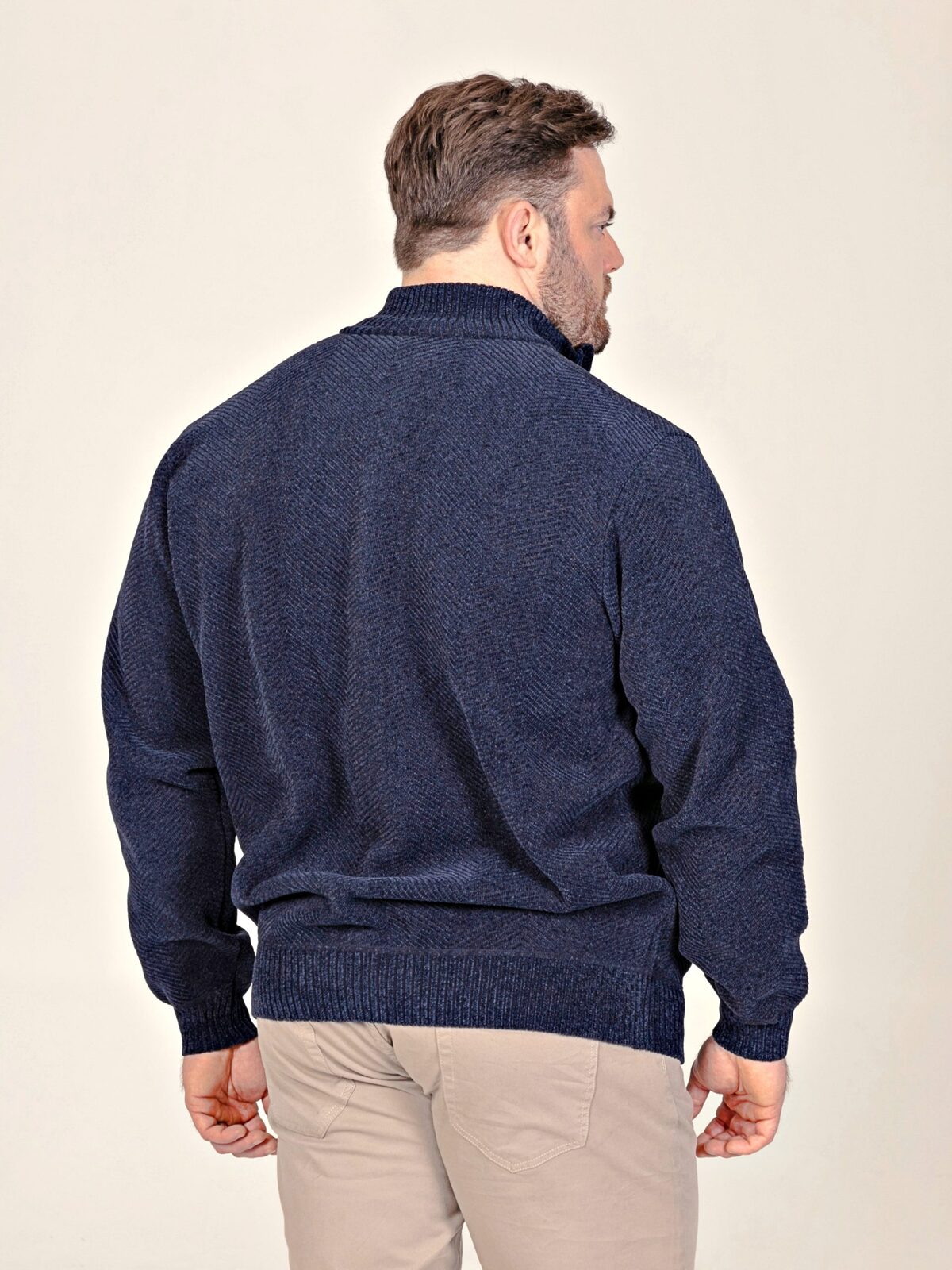 2XL to 6XL  D555 Big Mens Cable Knitted Sweater With Full Zip and Bonded Check Lining EAMON CHARCOAL 80200