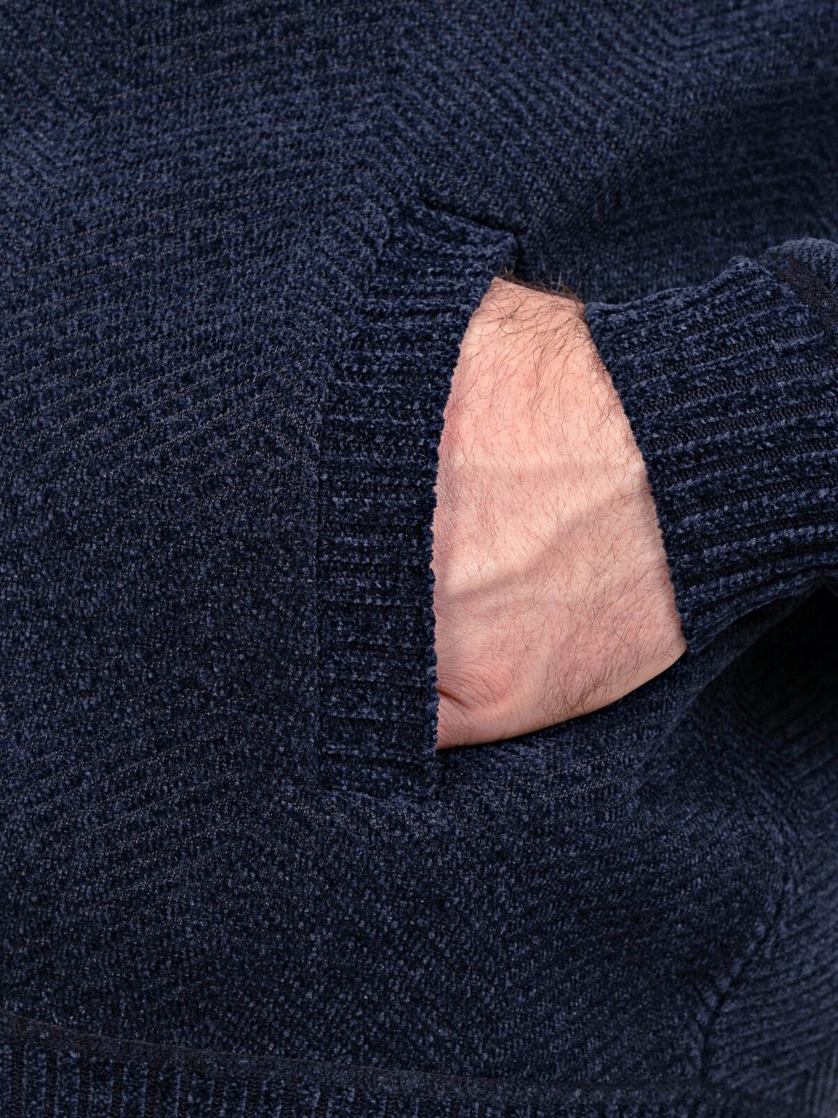 D555 Big Mens Chenille Knitted Herringbone Zip Through Sweater with Bonded Check Lining NAVY TRAVIS 802005