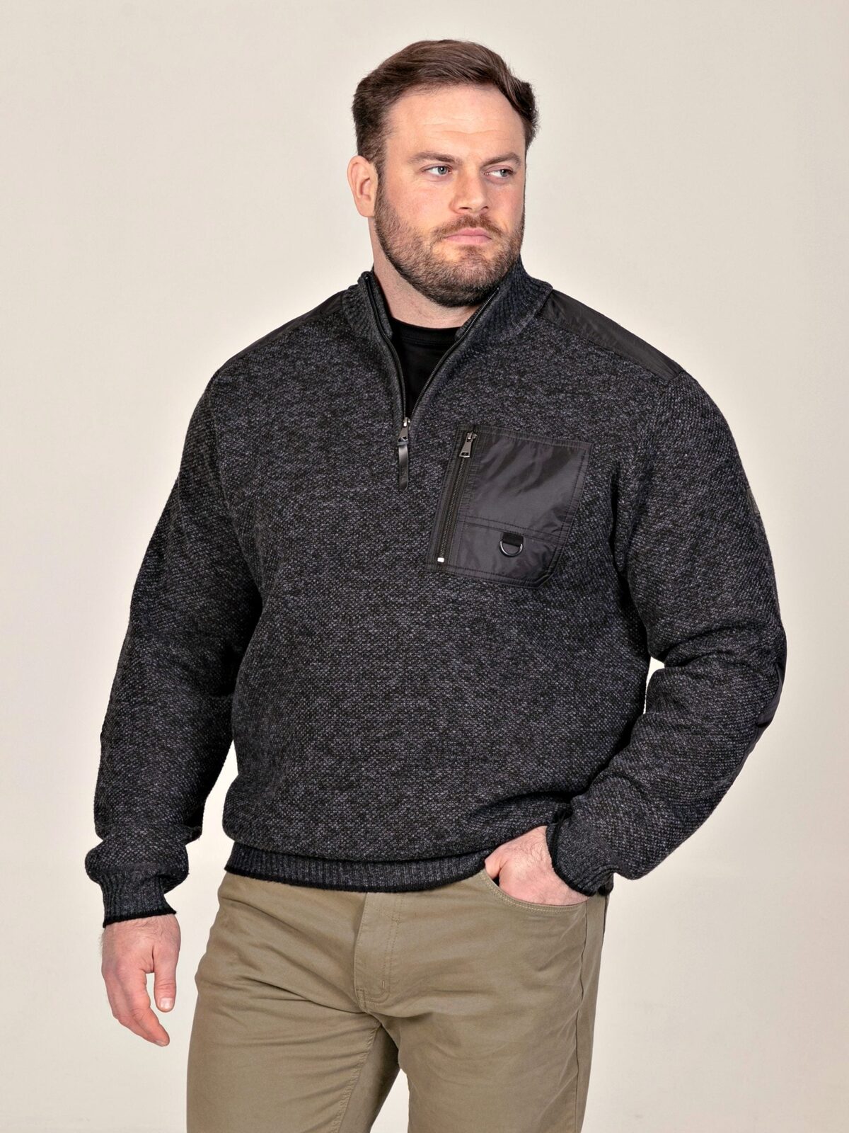 D555 Quarter Zip Bonded Check Sweater RONALD CHARCOAL 802007 2XL to 6XL D555 Quarter Zip Bonded Check Sweater RONALD