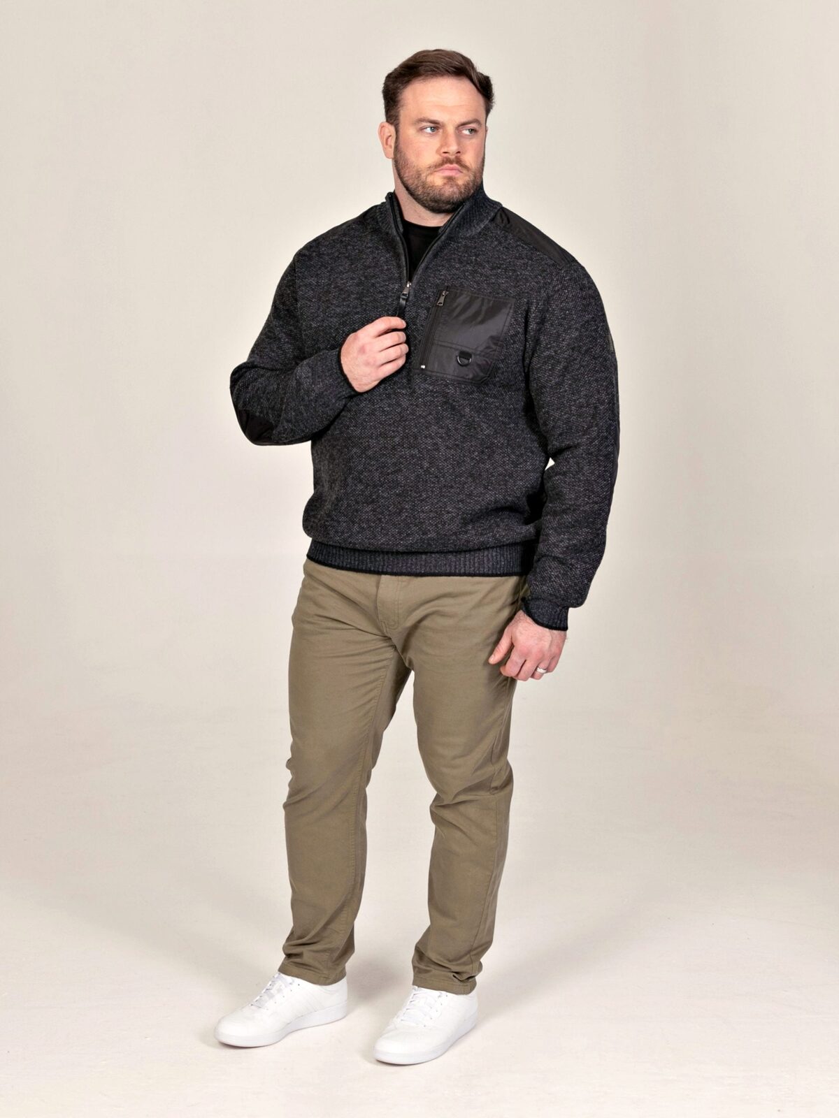 D555 Quarter Zip Bonded Check Sweater RONALD CHARCOAL 802007 2XL to 6XL D555 Quarter Zip Bonded Check Sweater RONALD