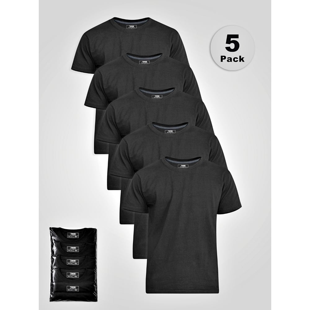 D555 SMARTLY Big Mens Combed Cotton Crew Neck T-Shirts 5 Pack ~ BLACK 601931 -